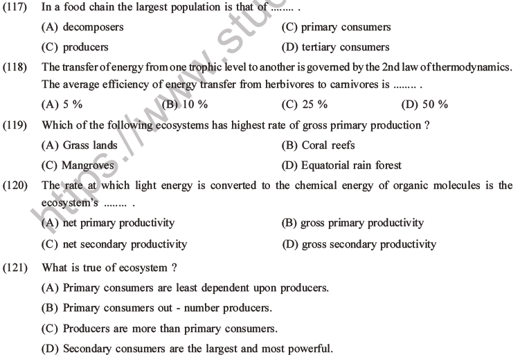 NEET Biology Ecosystem MCQs Set B, Multiple Choice Questions